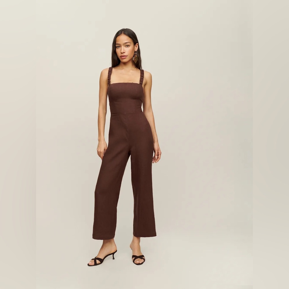 Reformation Harlow Linen Jumpsuit Cafe